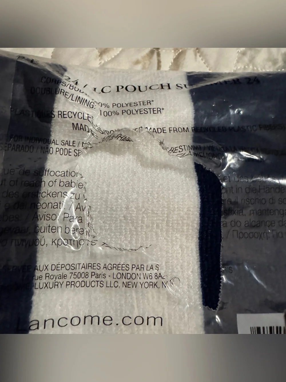 💙 NWT Lancôme Navy & White Striped French Terry Cosmetic Bag 💙